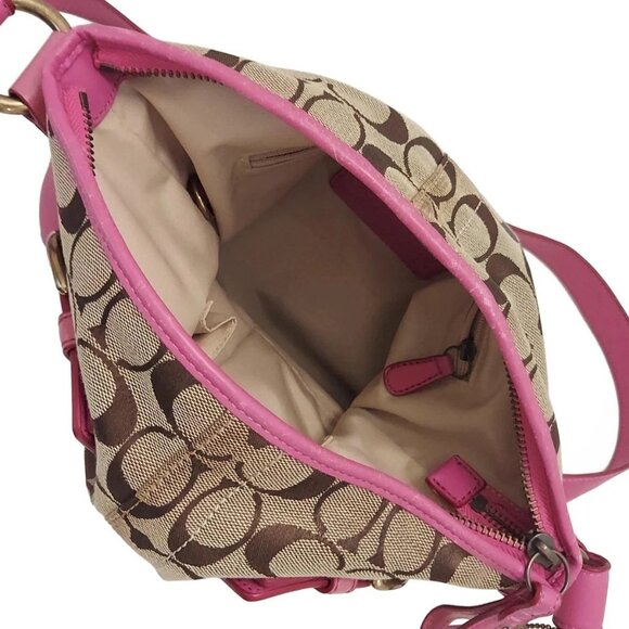Auth COACH Signature Soft Duffle F03574 Khaki Pink Jacquard Leathe - Picture 7 of 13